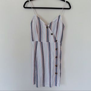 American Eagle Striped Button Front Linen Blend Mini Dress Size XS